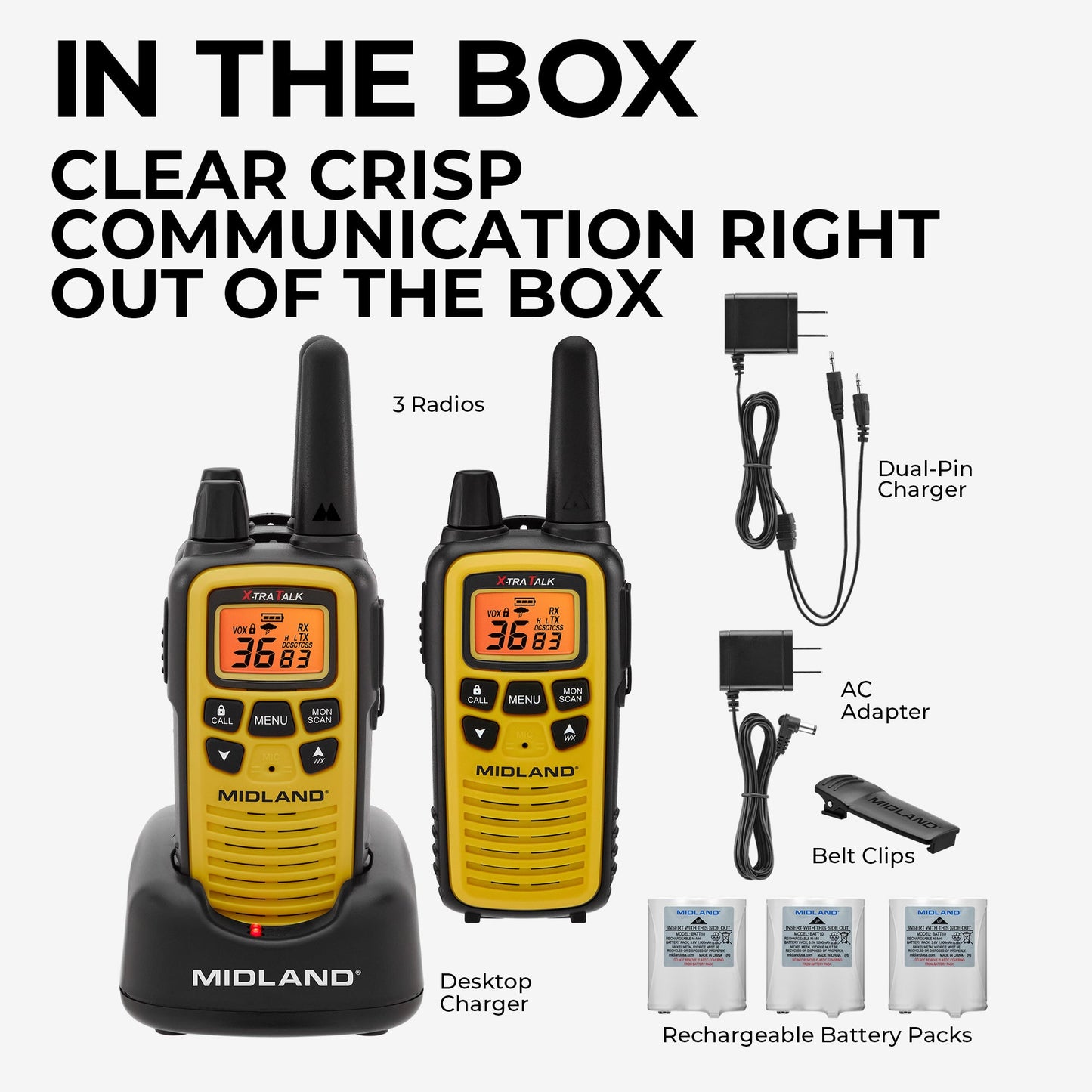 LXT630 FRS License‑Free Walkie Talkie 3-Pack Yellow - LXT630X3VP3