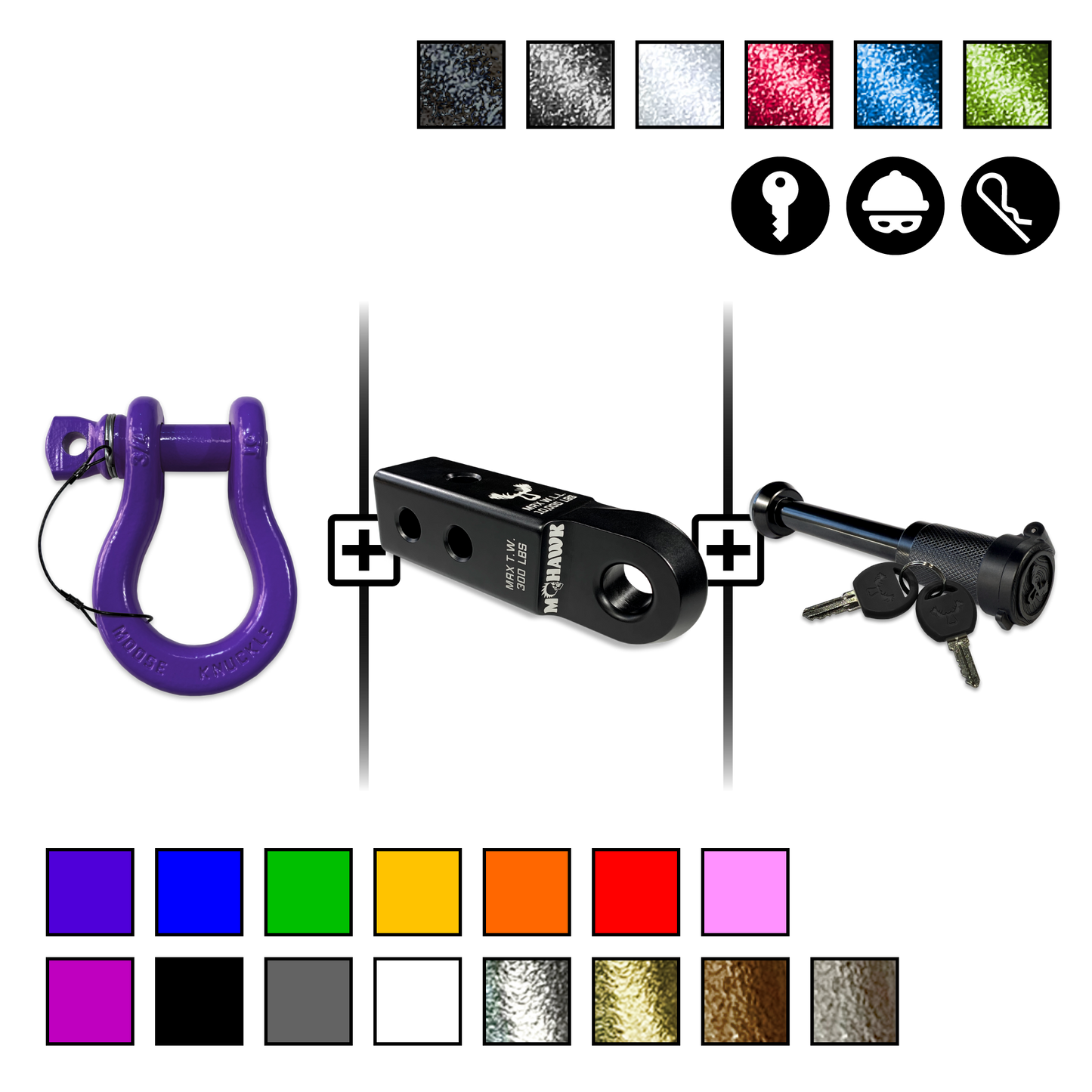 B'oh Spin Pin Shackle 3/4 Mohawk Receiver 2.0 Hitch Pin Bundle