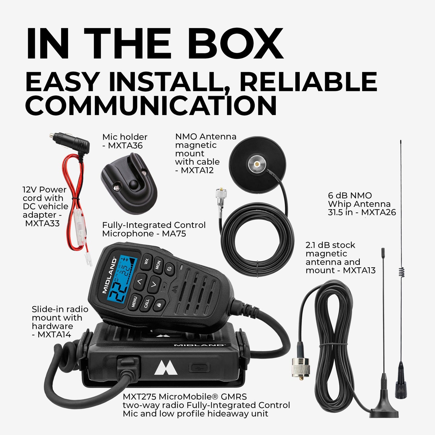 MXT275-WHIP 15W MicroMobile GMRS Two-Way Radio | Extended Range Bundle