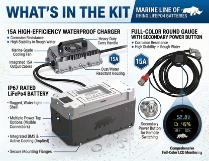 36V 120Ah Lithium Rhino Marine LiFePO4 IP67 Conversion Kit