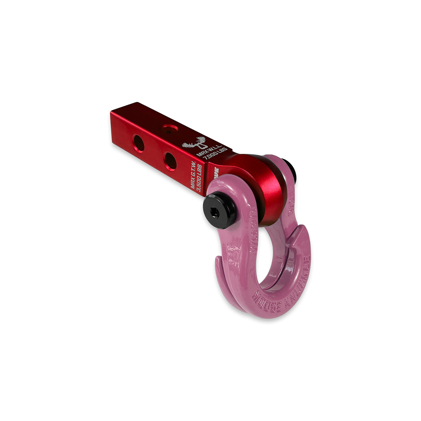 Jowl 5/8 Split Shackle & 1.25 Receiver (Red Rum and Pretty Pink) Left