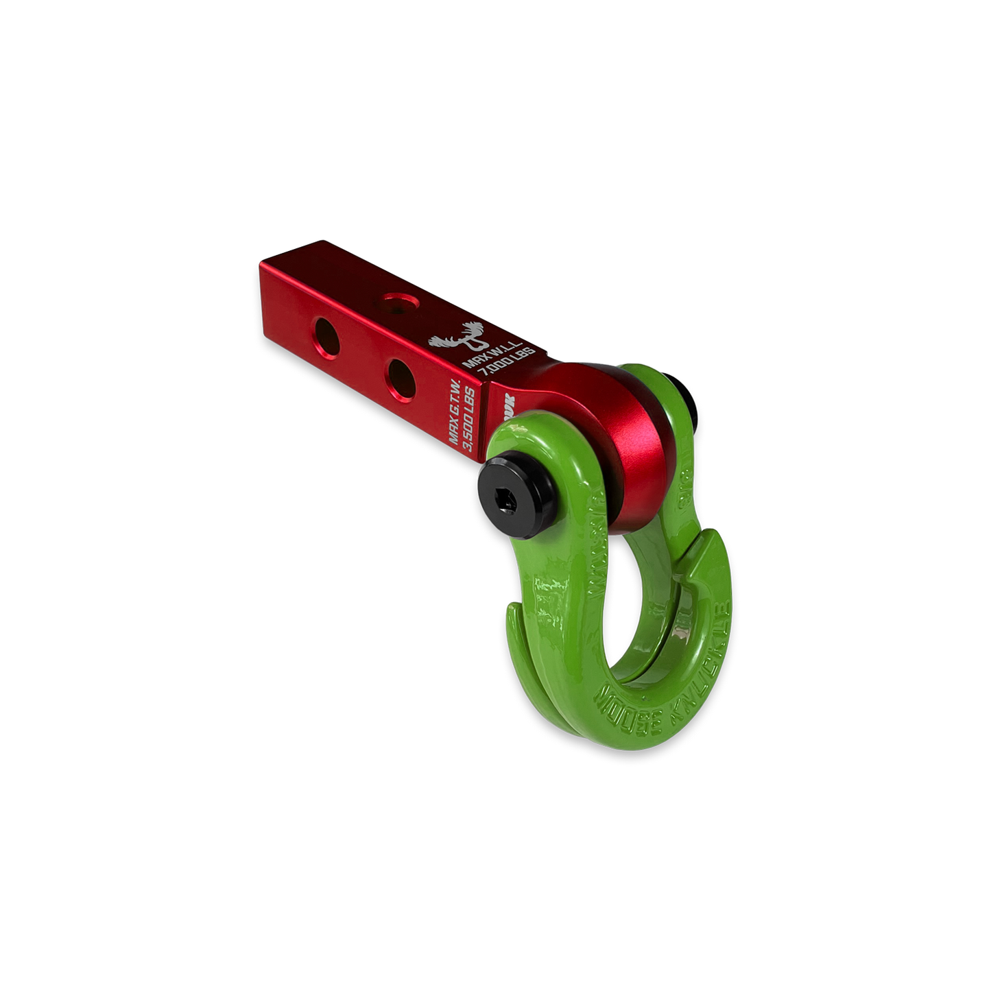 Jowl 5/8 Split Shackle & 1.25 Receiver (Red Rum and Sublime Green) Left 