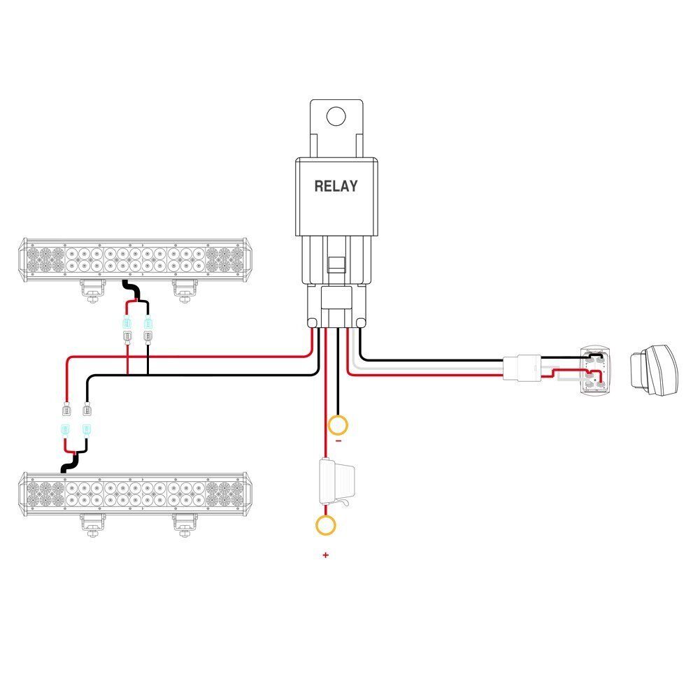 LED LIGHT BAR WIRING HARNESS KIT (2 LEADS 16AWG) WITH FUSE 12V 40A RELAY 3/4" ON/OFF SWITCH