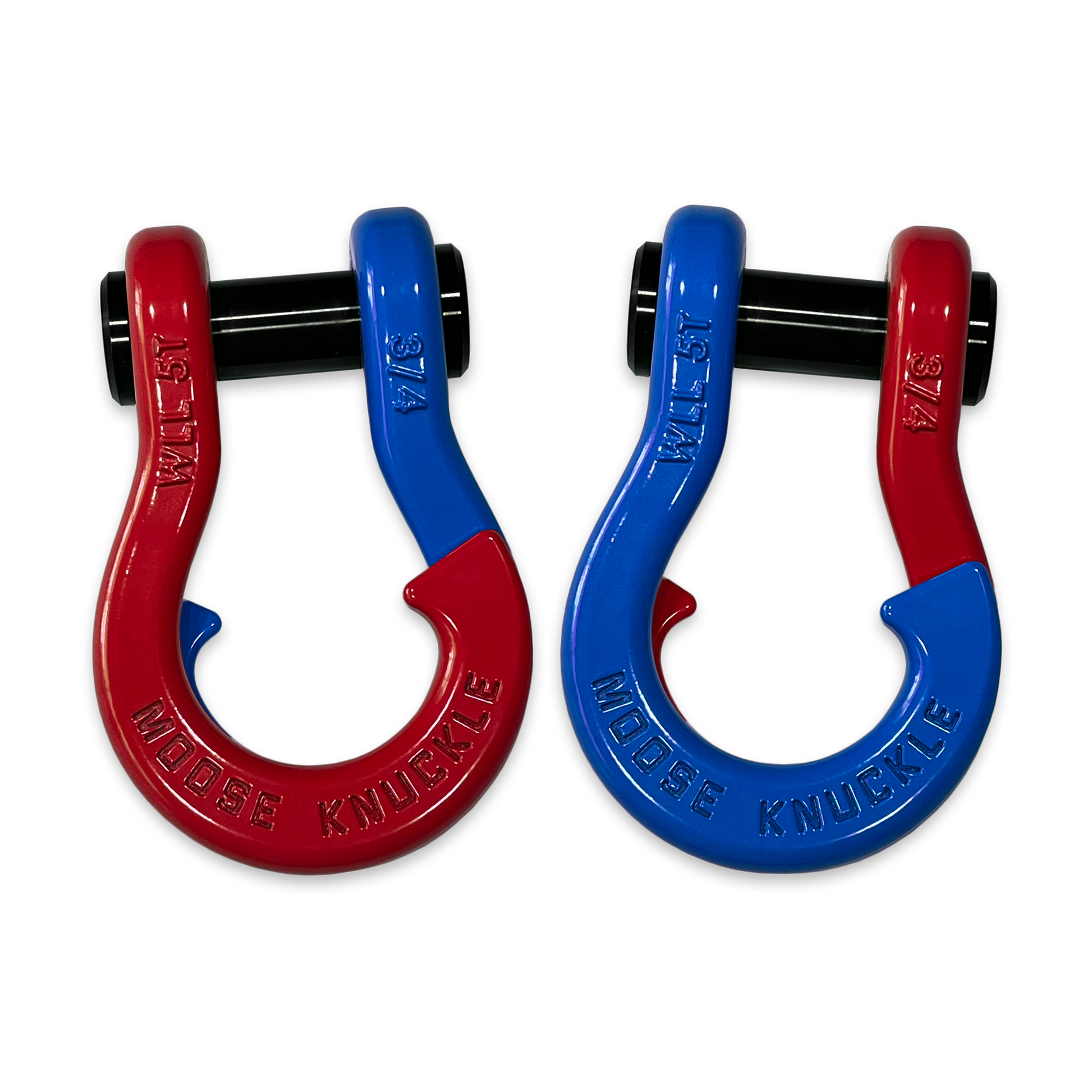 Moose Knuckle's Jowl Recovery Split Shackle 3/4 in Flame Red and Blue Balls Combo
