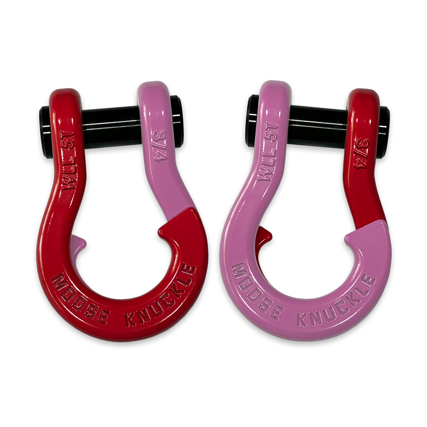 Moose Knuckle's Jowl Recovery Split Shackle 3/4 in Flame Red and Pretty Pink Combo