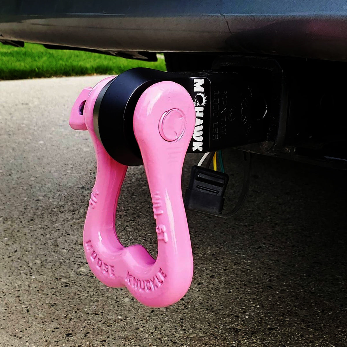 Pink Offroad Tow Shackle on a Mohawk Soft Shackle Receiver | Moose Knuckle Offroad