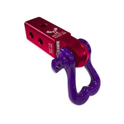 Moose Knuckle Offroad XL Grape Escape Purple D-Ring Shackle and Red Rum Mohawk 2.0 Shackle Receiver Combo for off-road vehicle recovery and towing. 