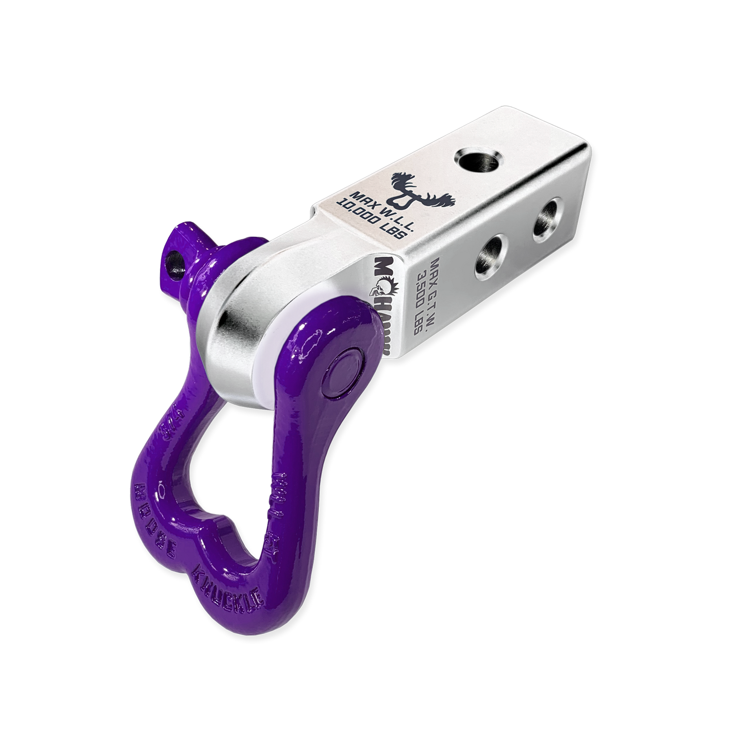 Atomic Silver Soft Shackle Hitch Receiver | Moose Knuckle Offroad Overlanding Gear | Purple Grape Escape D-Ring